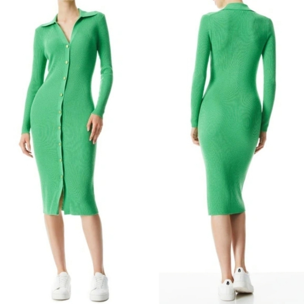 Alice+Olivia Alcina Knit Ribbed Bottoned Shirt Dress